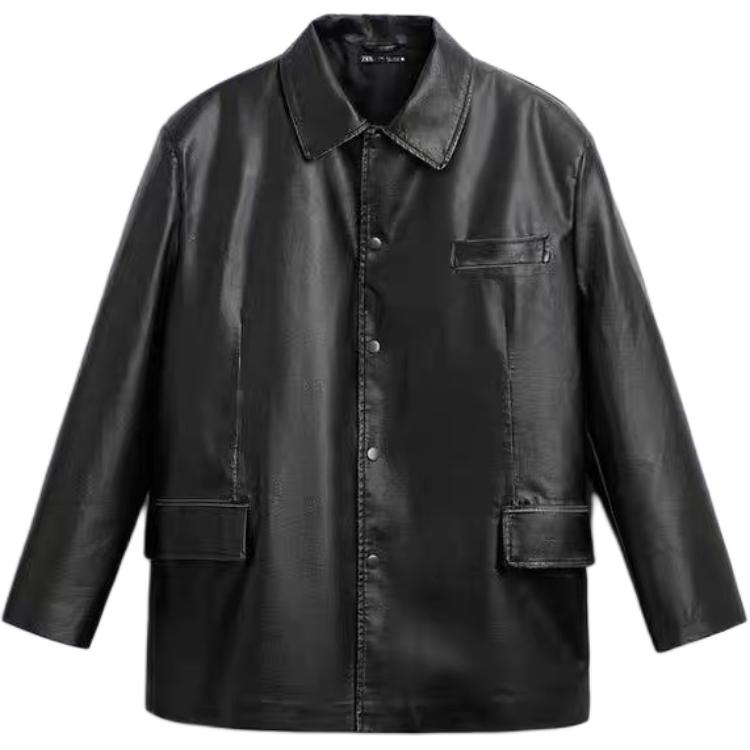 

Zara Vintage Effect Faux Leather Long Sleeve Blazer Men blazers Black 5070312-700 L
