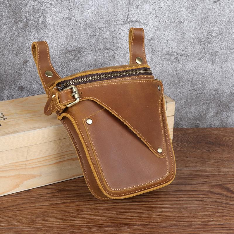 Genuine Leather Men s Bag, Outdoor Construction Men s Waist Bag, Harley Knight Bag, Retro Crazy Horse Head Layered Cowhide Crossbody Bag