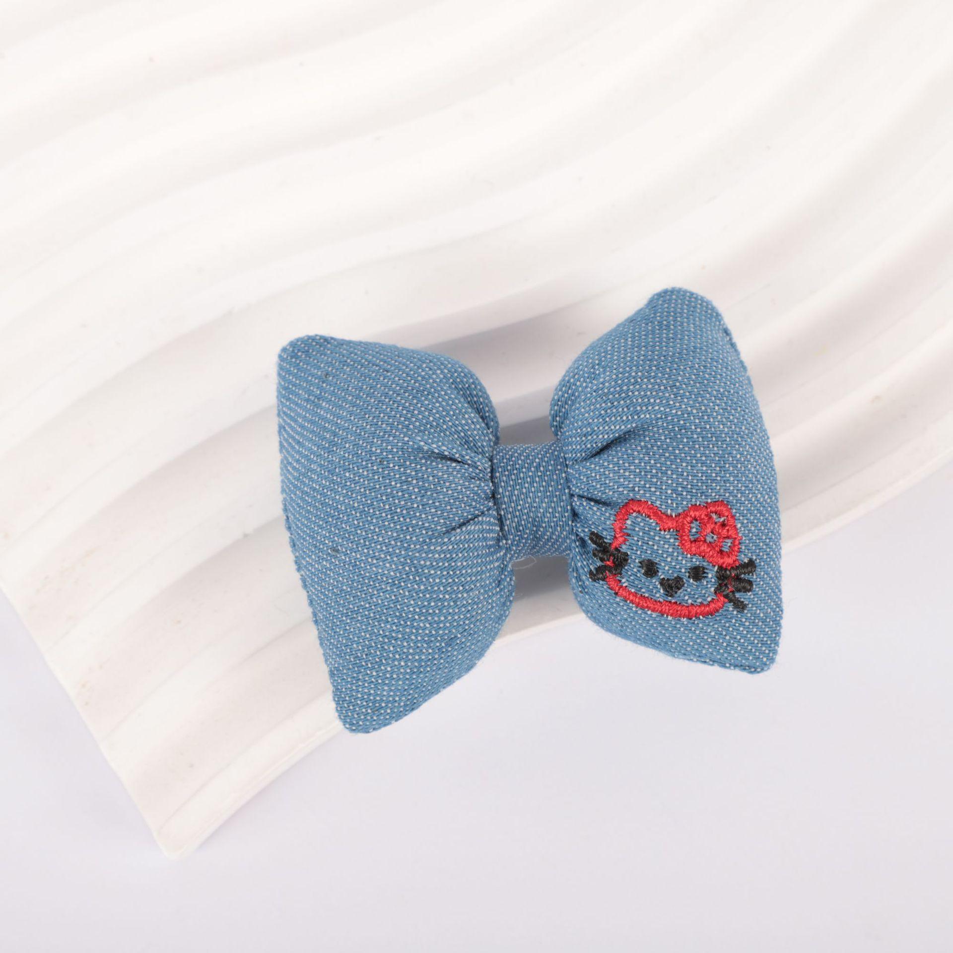 Korean Style Blue Denim Bow Hair Clips & Brooches Embellishments