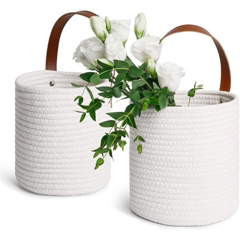 Imitation Rattan Wall Hanging Baskets Plant Chlorophytum Handmade Artificial Flower Vase Single Rope Planter Baskets