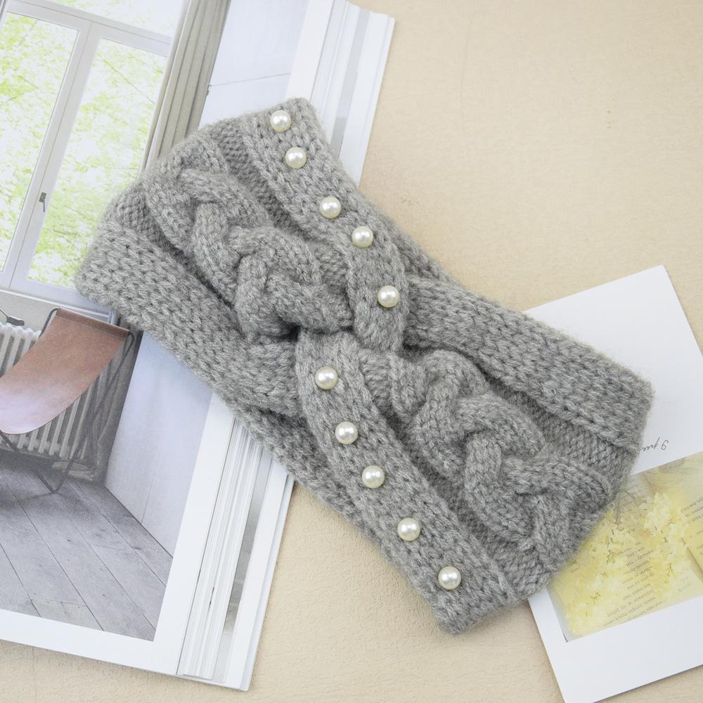 New Wide Cross Pearl Knitting Headbands For Woman Winter Warm Hairband Elastic Sports Headwear Girls Hair Band Hair Accessories