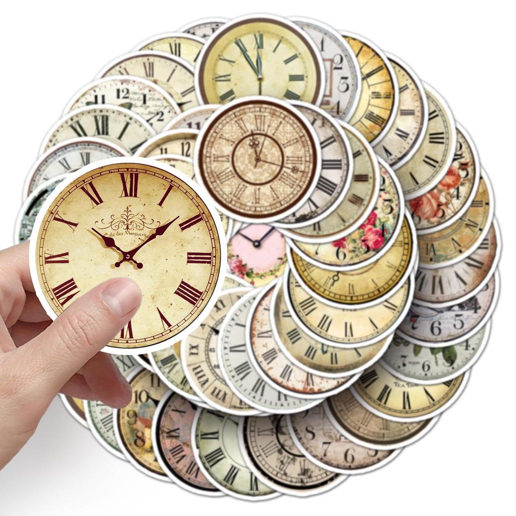 Retro Clock Graffiti Stickers - 50 Sheets for Phone Cases, Luggage, and More - Waterproof Creative Decoration