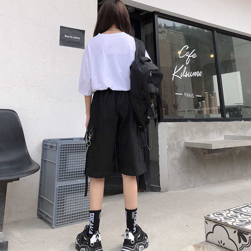 Damskie spodenki cargo letnie cienkie pięciopunktowe spodnie modne casualowe oversize doly vintage hip hop kombinezony streetwear odzież damska