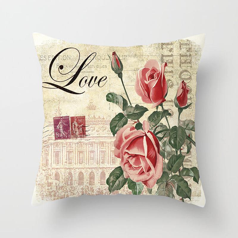 

Retro Roses Tower Pillow Cover Home Sofa Cushion Pillow Cover Premium Durable Quality Useful Practical Reliable 45X45CM without pillow core