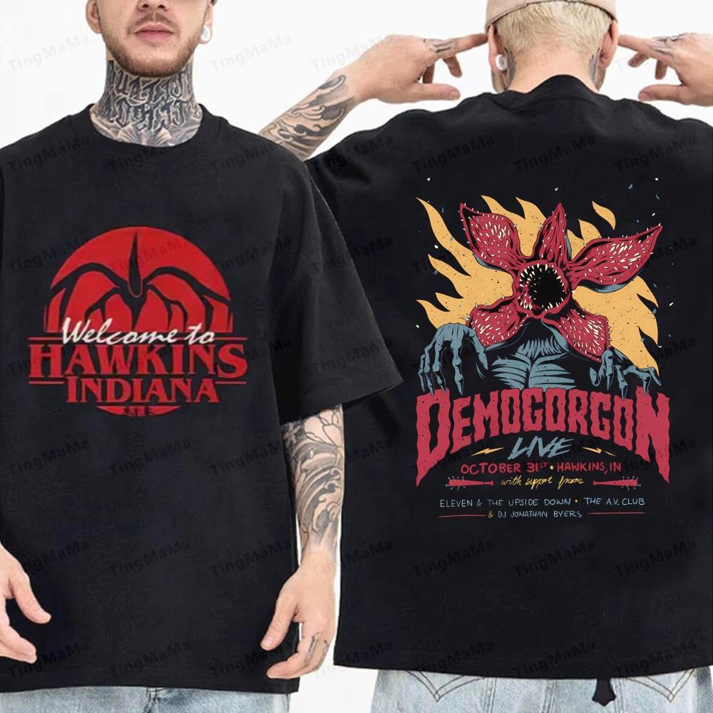 High Quality Cotton Eddie Munson Stranger Print Tshirt Vintage Demogorgon Cannibal Flower Hawkins Graphic Streetwear Men Women