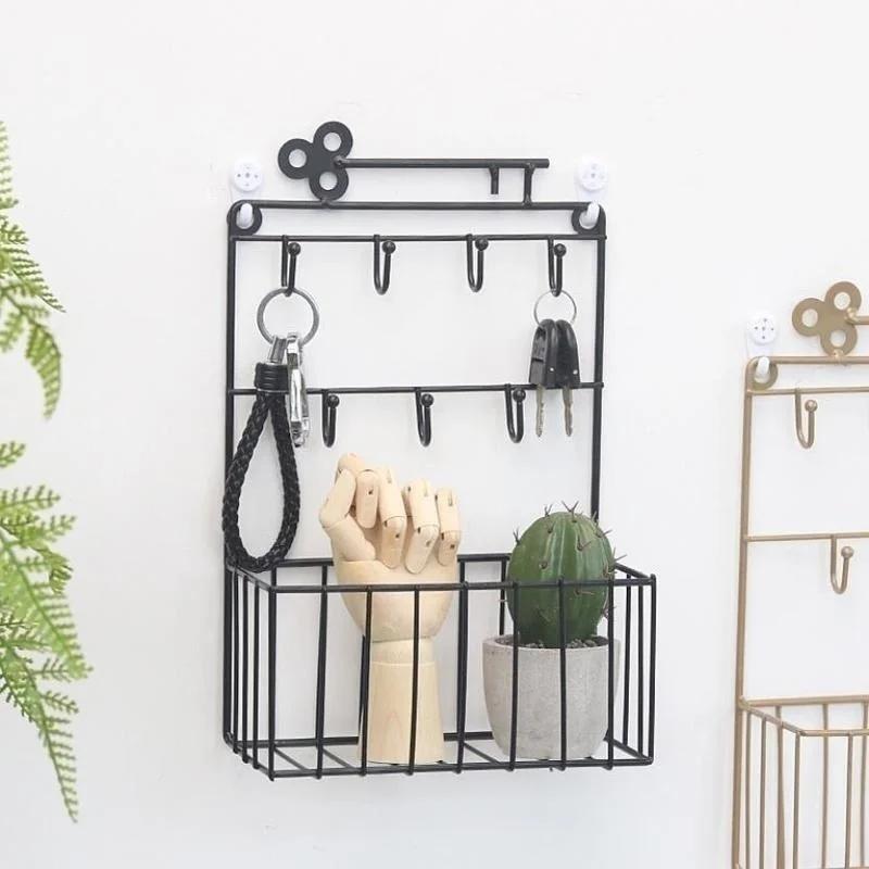 Key Rack Kitchen Storage Basket Metal Key Hook Iron Decorative Wall Hanging Earrings Jewelry Hook Home Decoration Racks