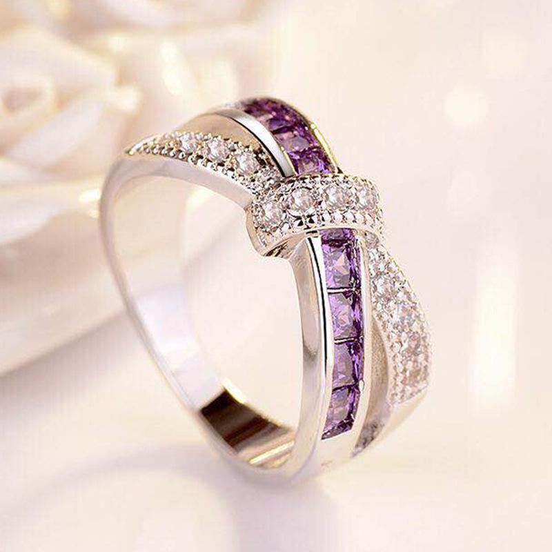 Chenrui Electroplated Amethyst & Diamond Ring: Trendy European & American Women's Jewelry