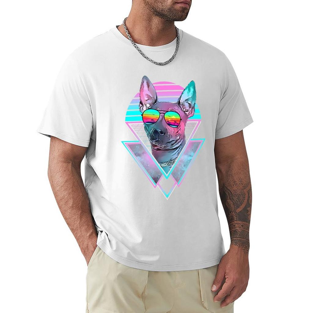 American Hairless Terrier Dog Vintage Retro Vaporwave Beach Tshirt Uv Sun Protection Tee Shirt