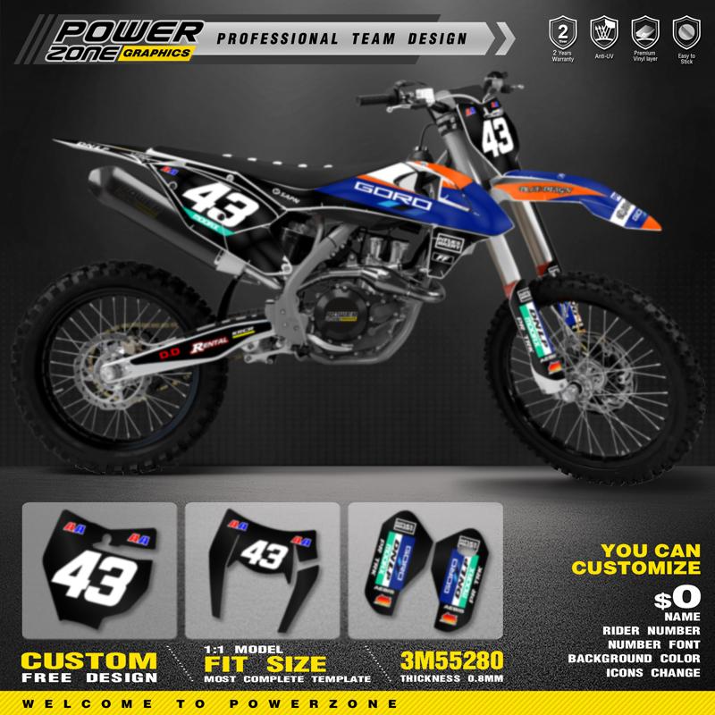 PowerZone Custom Fairing Graphics Backgrounds Decals Stickers Kit For KTM SX SXF MX 16-18 EXC XCW Enduro 17-19 125 to 500cc 23