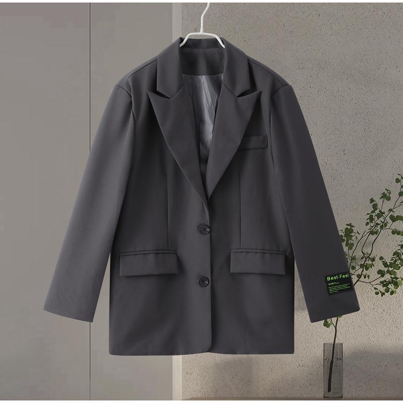 Women Blazer Lapel Solid Color Loose Long Sleeve Suit Jacket Fashion Office Lady Legant Wide Shoulder Commuting Jacket Summer Autumn