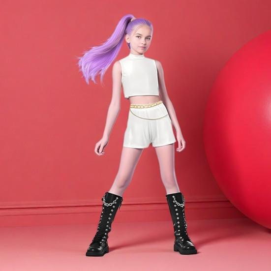 Hunters Costume for Girls Kids Anime Inspired Cosplay Stage Outfit Idol Singers White Performance Dress Up Glittering Party Set