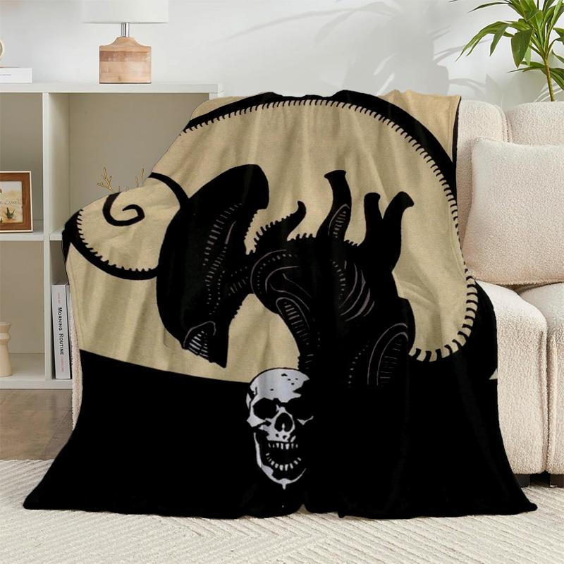 1PC Alien horror Artwork Flannel Blanket Gift, Suitable for Both Men And Women, Soft Ideal for Beds And Sofa, Birthday Or Christmas Gift