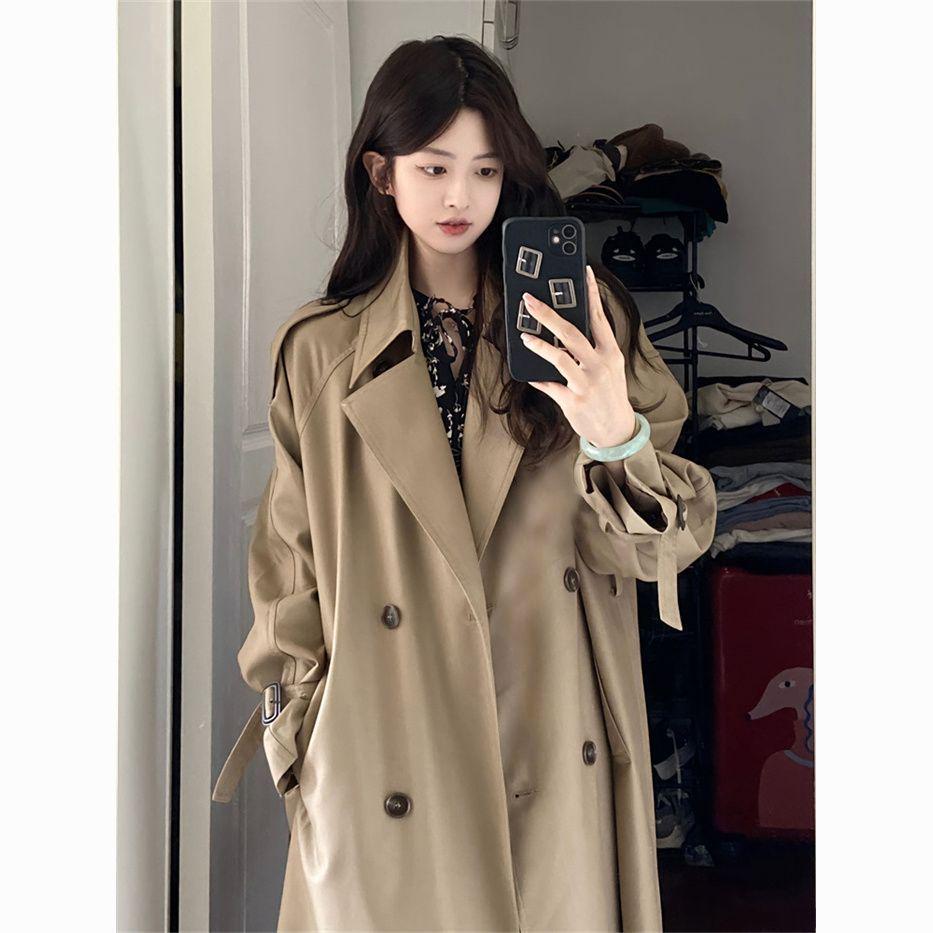 Veste coupe-vent mi-longue pour femme de style coréen - Mode printemps/automne, luxe léger, coupe ample, tendance petite taille.