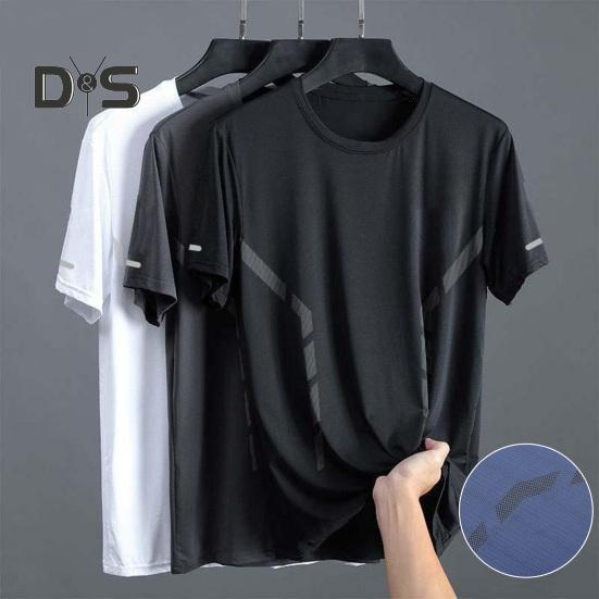 

Летняя мужская футболка из ледяного шелка с круглым вырезом, свободная однотонная пуловер с короткими рукавами, повседневная повседневная одежда, спортивный топ для фитнеса