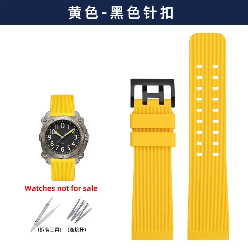 

24 мм мужской ремешок для Hamilton khaki navy diving creed H78585333 H78505332/331/330 резиновый ремешок черный желтая пряжка инструменты 24X22mm(buckle size)