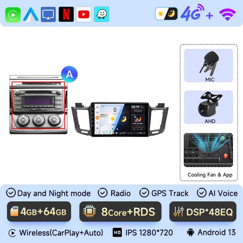 JIUYIN 10.1" Android 13 Car Auto Radio For Toyota RAV4 RAV 4 2013 - 2017 Multimedia Player 4G Carplay GPS Stereo Head Unit