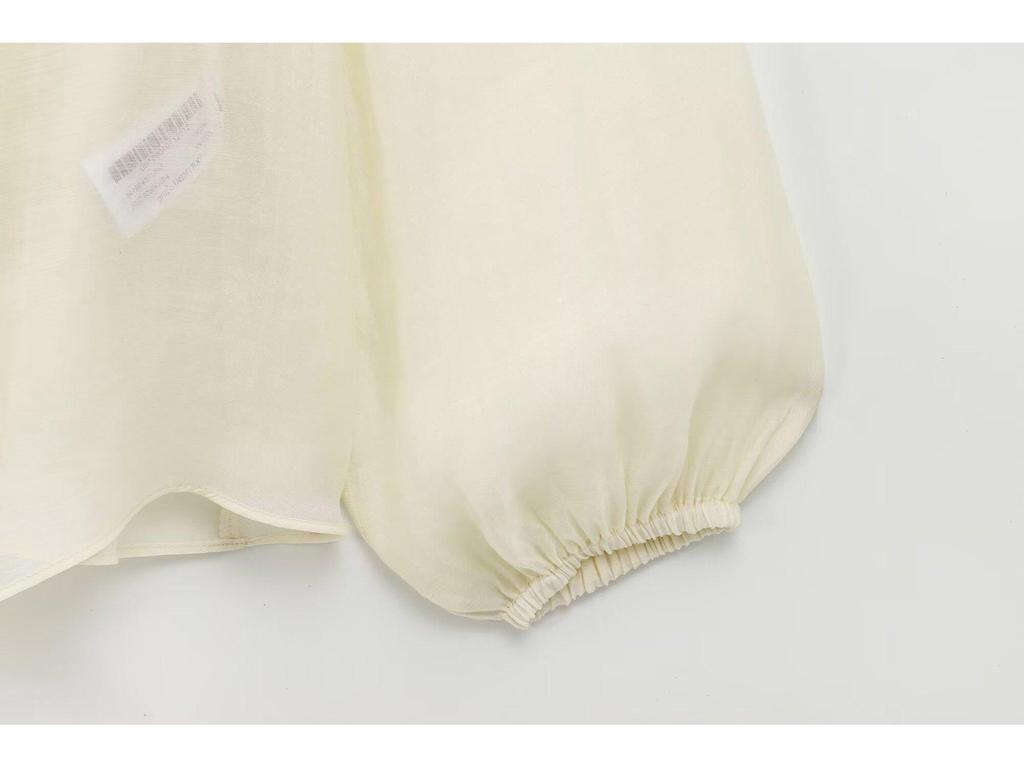 2025 Spring Casual Layered Puff Sleeve V-Neck Blouse