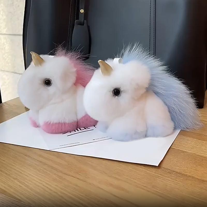 Sevimli Tek Boynuzlu At Çanta Charm Peluş Bebek Oyuncak Midilli Taklit Vizon Kürk Araba Anahtarlık Kolye Hediye