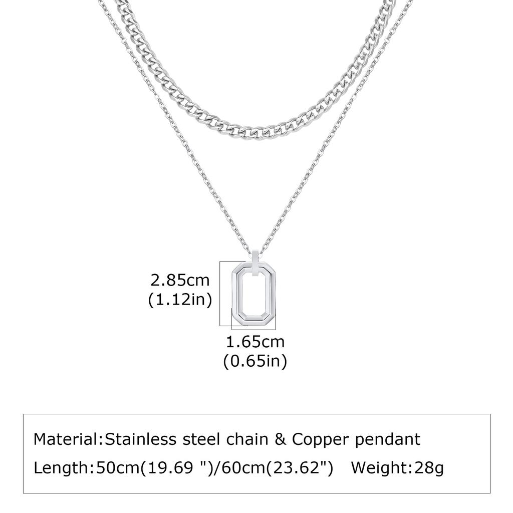 Stylish Geometry Layering Necklaces for Men Women,Silver Color Stainless Steel Rectangle Pendant Neacklace,Birthday Patry Gift