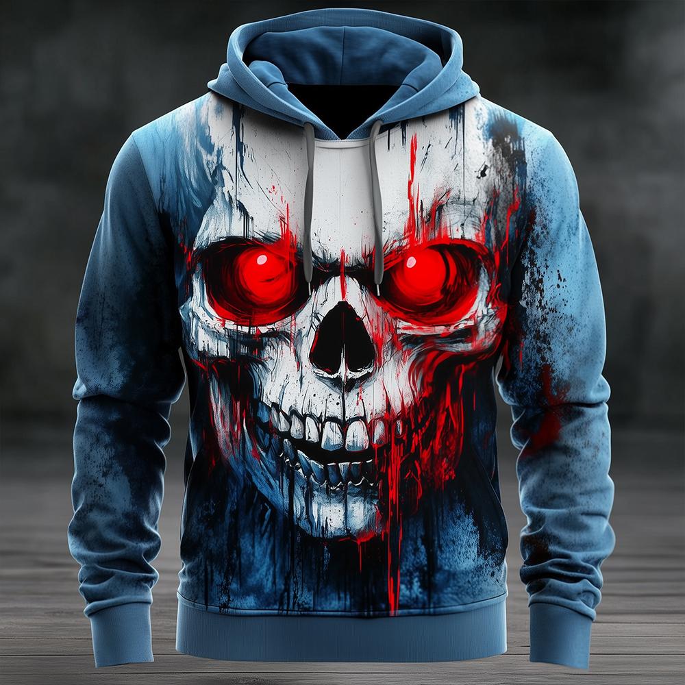 New Trend Skull Tie-dye Hoodie Autumn And Winter Street Hip-hop Style Personality Sweatshirt Men's Super Loose Casual Pullover
