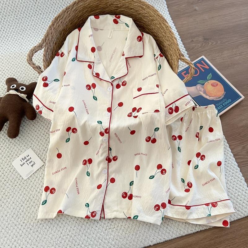 Summer New Pajamas Women's Short-sleeved Shorts Thin Cloud Cotton Cartoon Cute Large Size Korean Version Loungewear