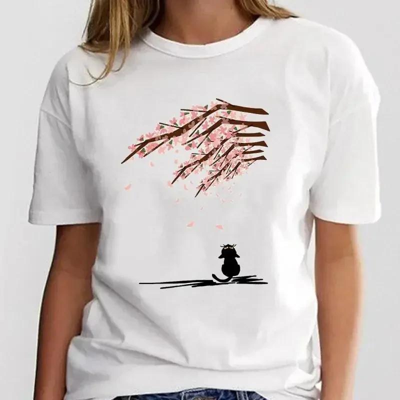 Women Print Graphic Ladies Clothing Fashion Tee Cat Love Trend New Style Female Cartoon Clothes T Shirt Top  Aesthetic Clothes