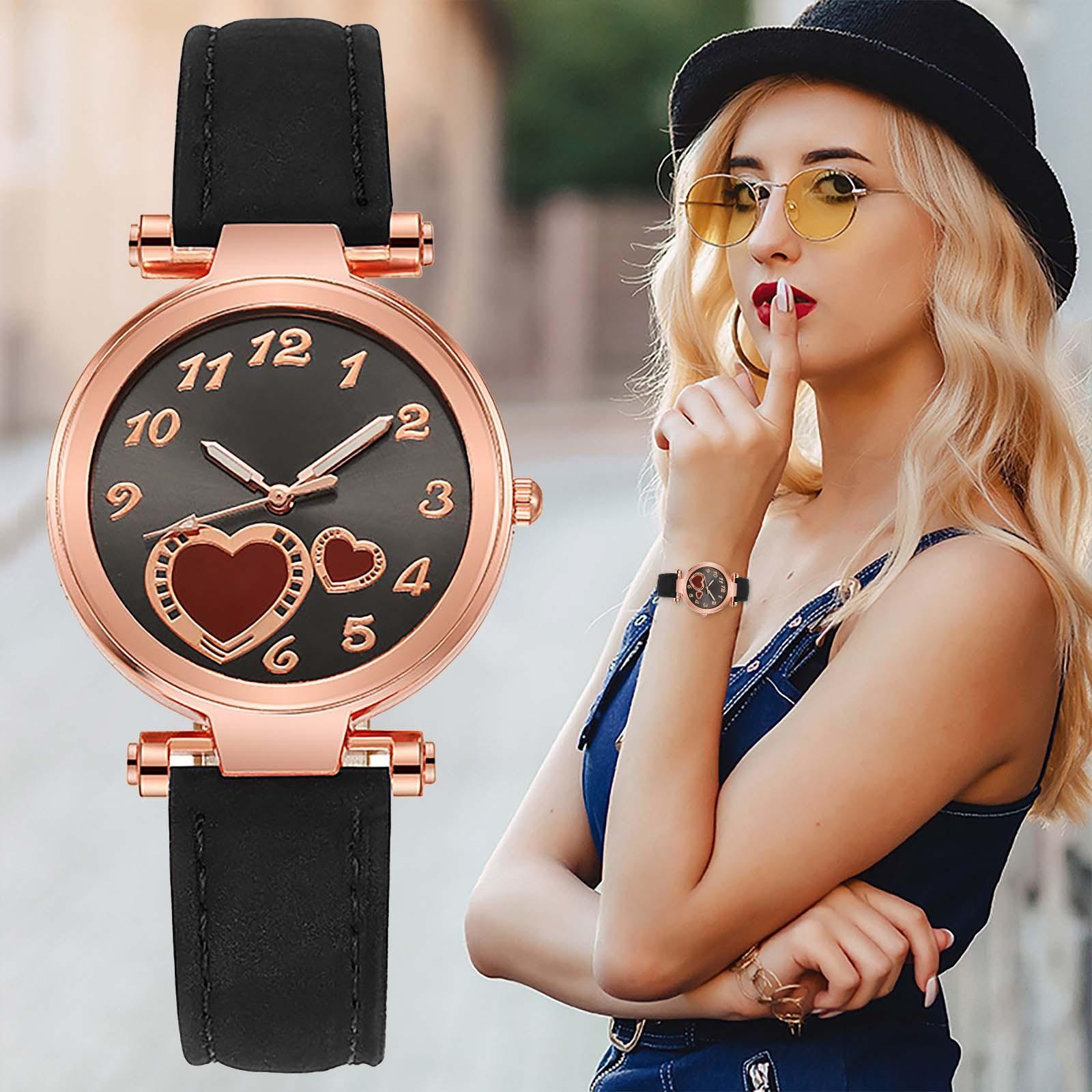 

Женские часы Love с кожаным ремешком, аналоговые кварцевые модные темпераментные женские часы One Size чёрный
