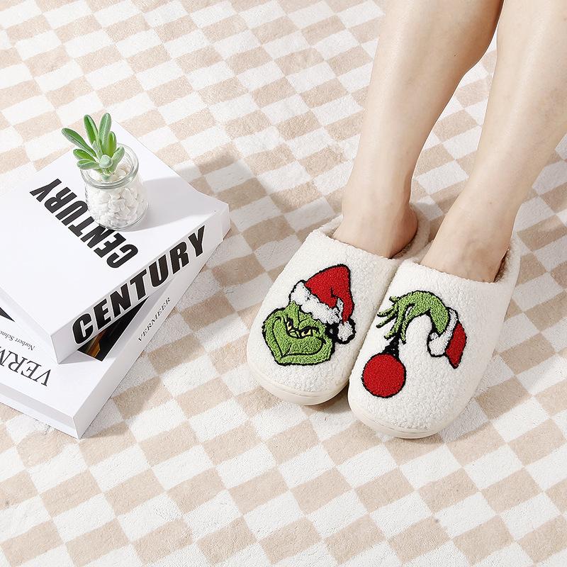 Neues Zuhause Weihnachten Grinch warme Winter Baumwollpantoffeln Paar Männer und Frauen dicksohlige weichsohlige Schuhe dick rutschfest niedlich