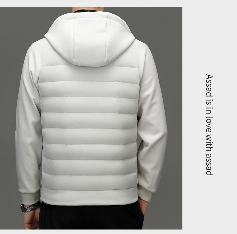 Men's Hooded Lightweight Down Jacket - Stylish Patchwork Short Coat for Fall and Winter Warmth