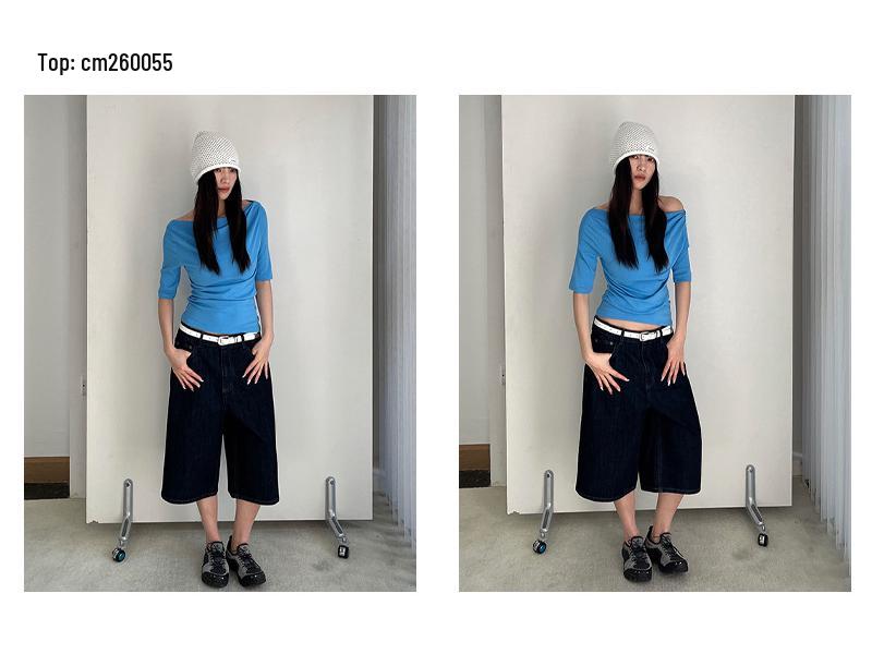 Yuyi 2026 Spring Women's Retro Wide-Leg Mid-Length Denim Jeans