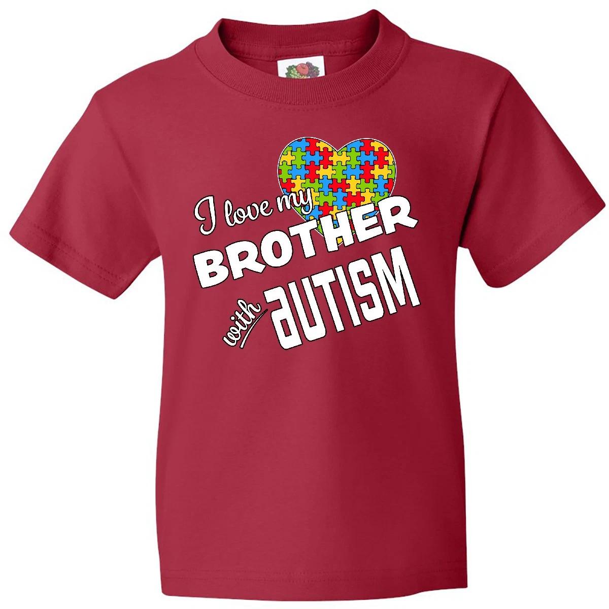 Inktastic I Love My Brother With Autism Youth kids boys T-Shirt Awareness Sister Big Older 150