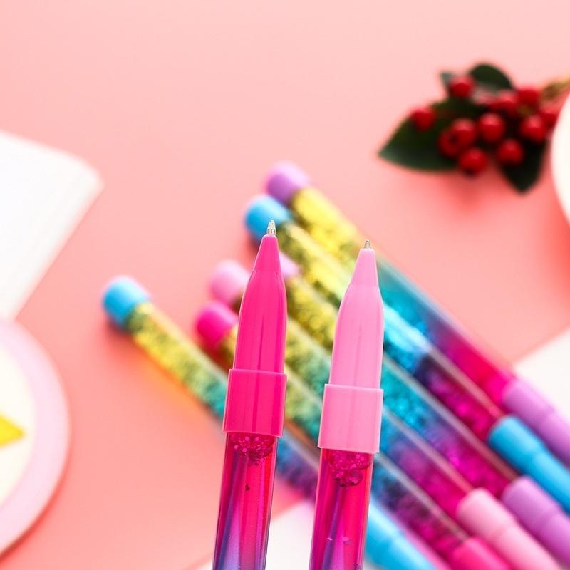 2 stk Bling Glitter Dynamisk Flytende Kvikksand Penn Nyhet Gave Skrivesaker Kulepenn Kontor Skoleutstyr