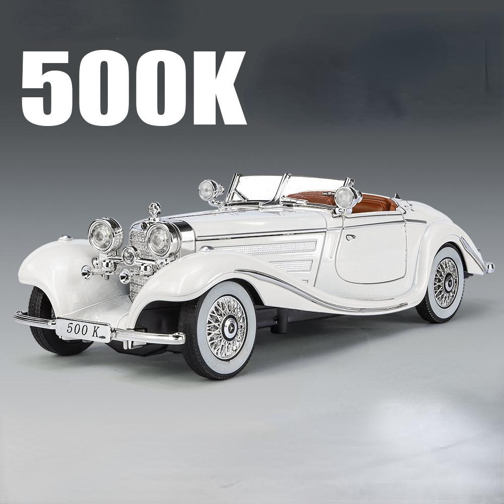 1:24 500K 300SL Vintage Car Model Toy Simulation Sound Light Pull Back Alloy Diecast Vehicle Models Boys Birthday Collections