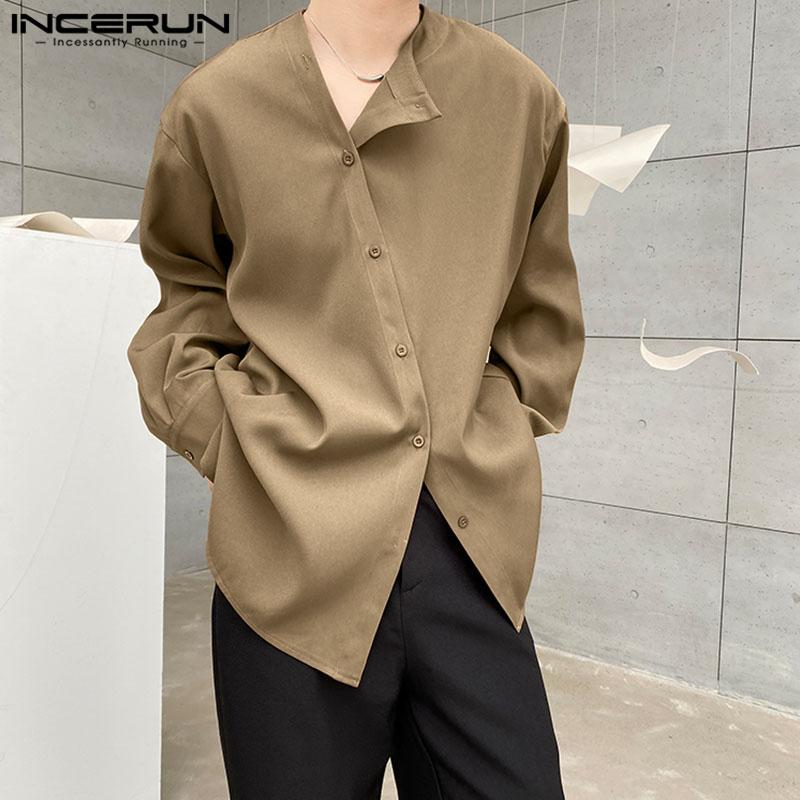 

INCERUN Весенние мужские однотонные рубашки на пуговицах с длинными рукавами