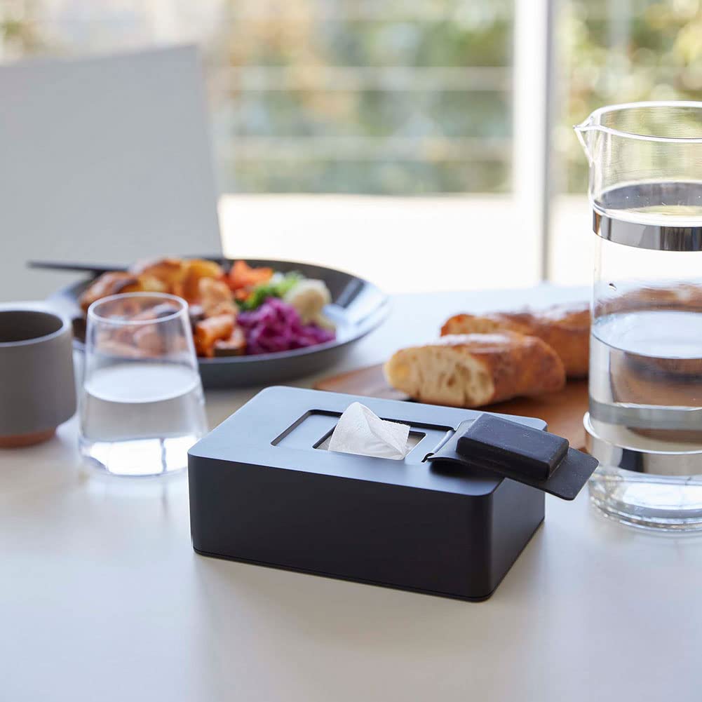 Yamazaki Wet Wipe Holder, Black, Approx. W17 X D11.5 X H5.6cm, Tower, Easy One-Hand Open Silicone Lid, 5703