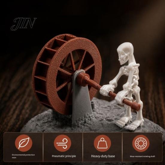 Fish Tank Ornament Waterwheel Skeleton Decoration for Tank, Spooky Skull Aquarium Underwater Decor Ornament, Landscaping Accessories