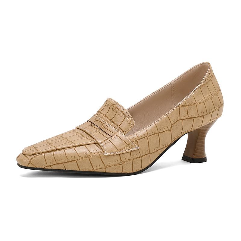 Women's High Heel Single Shoes Spring and Summer New Thick with Solid Color Large Size Matching Low Top Shoes