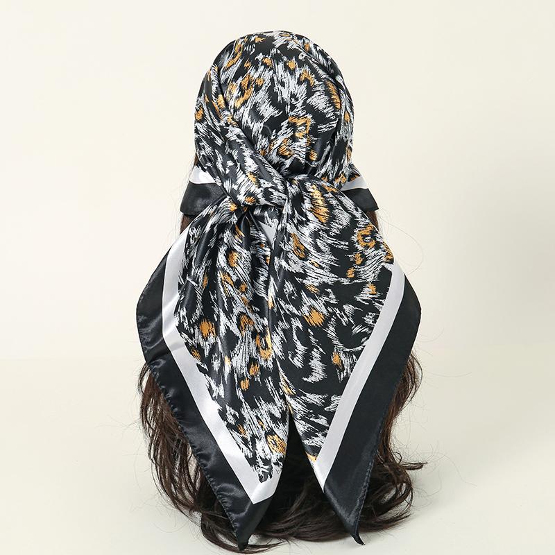 Leopard Print 90*90cm Square Women Silk Scarf Hijab Shawl Kerchief Hair Towel Soft Neck Headband Bandana Scarves Wrap