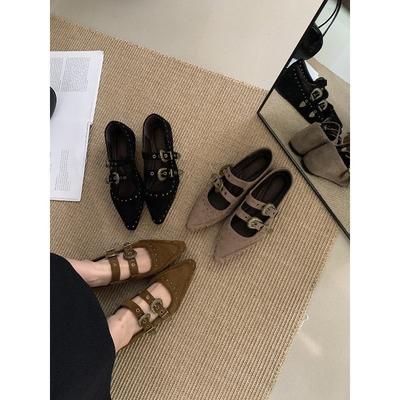 Sens du design rétro tête pointue bouche peu profonde talon compensé chaussures simples automne 2025 nouvelles chaussures Mary Jane vent du soir français pour femmes