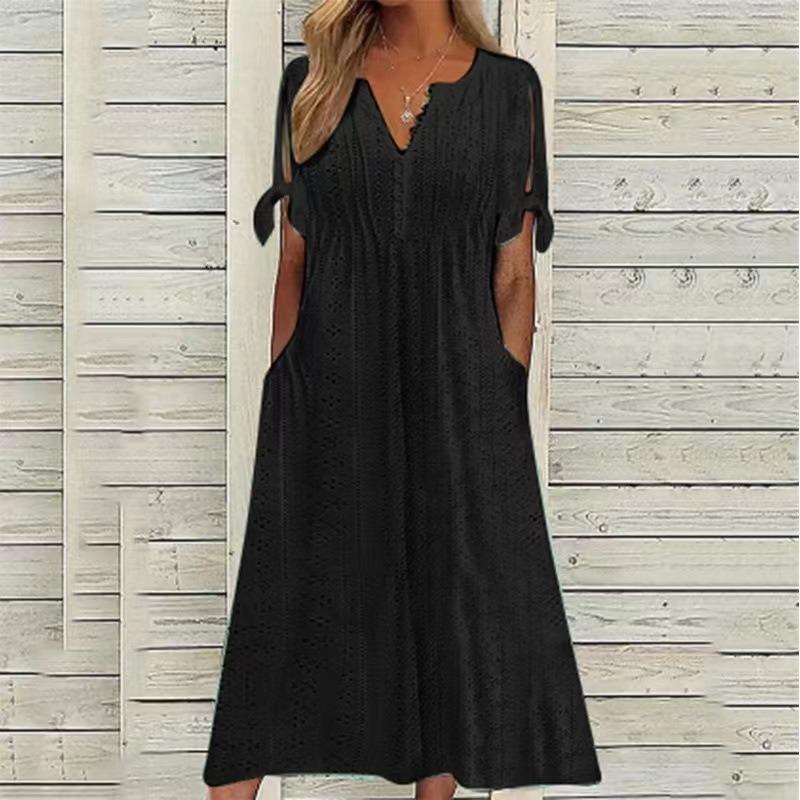 

Wish independent station, new fashion casual loose high waist embroidered solid color dress tide 5XL