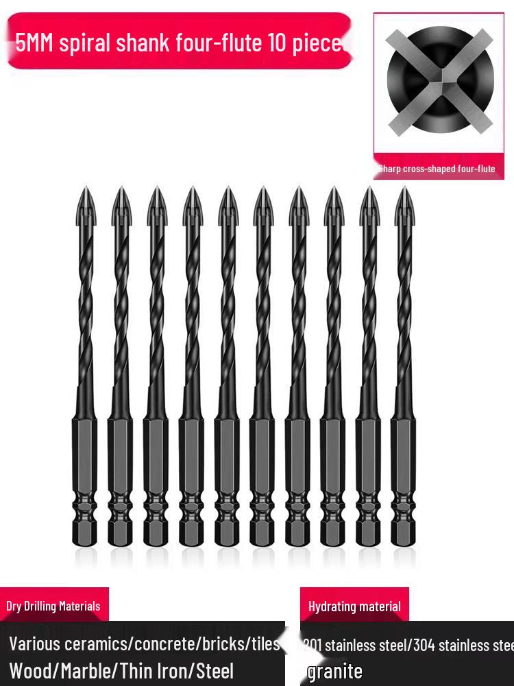 6mm All-In-One Tile and Concrete Drill Bit - Four-Flute Alloy Triangle for Glass and Cement
