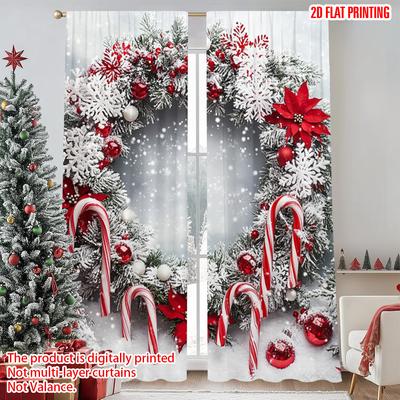 2 Stück 2D Flachdruck Weihnachts Vorhänge Schnee Candy Bar Stoff Ohne Strom Frühling Party & Feiertagsdeko für Raumdeko