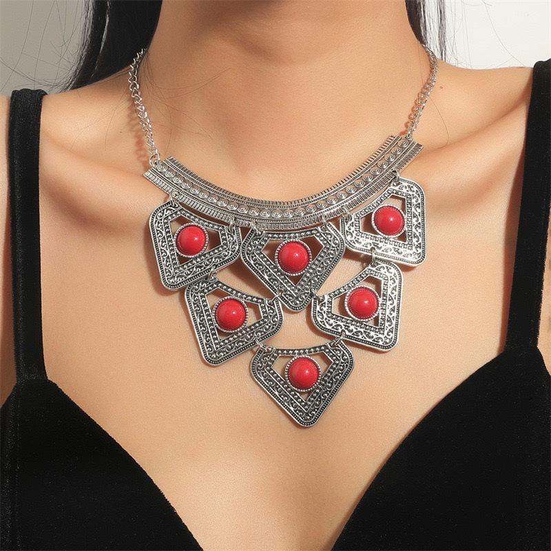 Retro Ethnic Style Alloy Collarbone Chain Hollow Flower Creative Necklace Bohemian Hanfu Ancient Clothing Neck Chain Necklace
