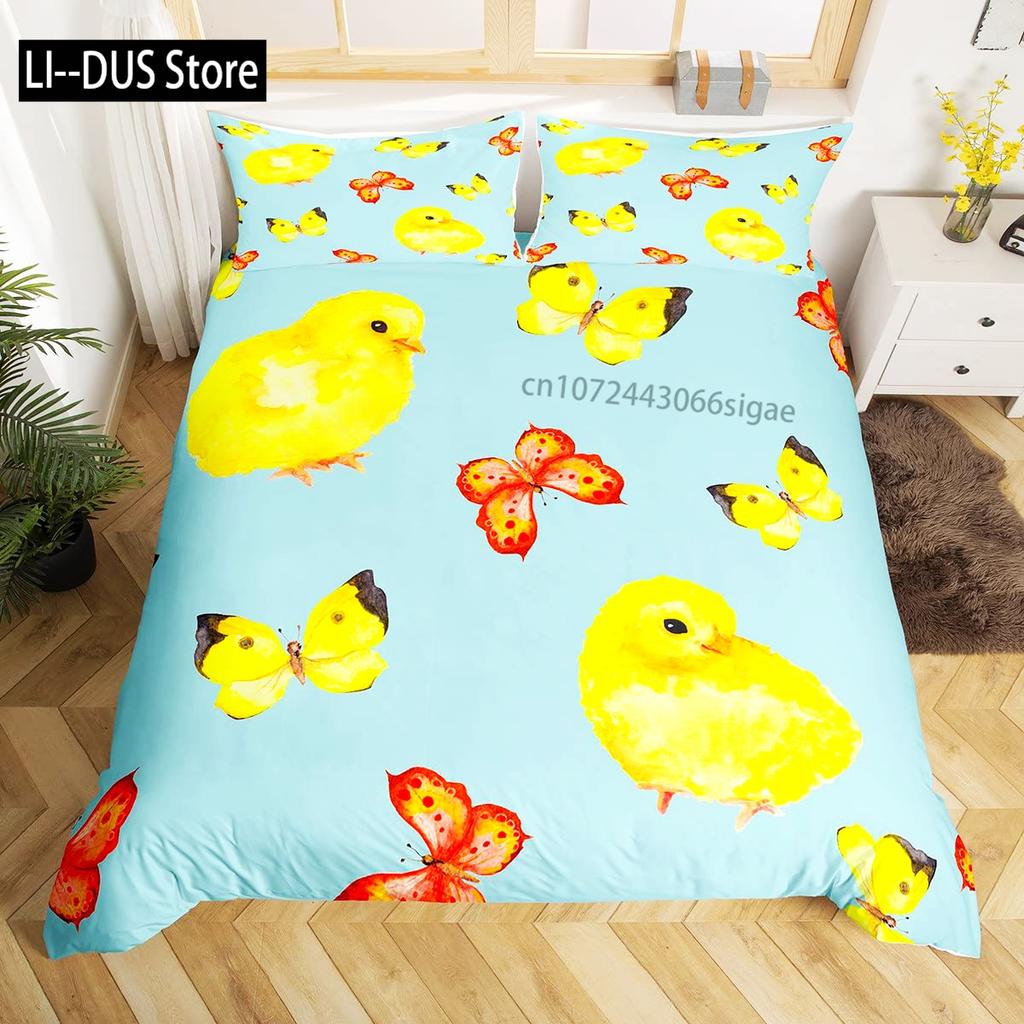 Housse de couette canard de dessin animé pour enfants garçons filles Kawaii canard avec couronne fleurs ensemble de literie housse de couette animal avec 2 taies d'oreiller