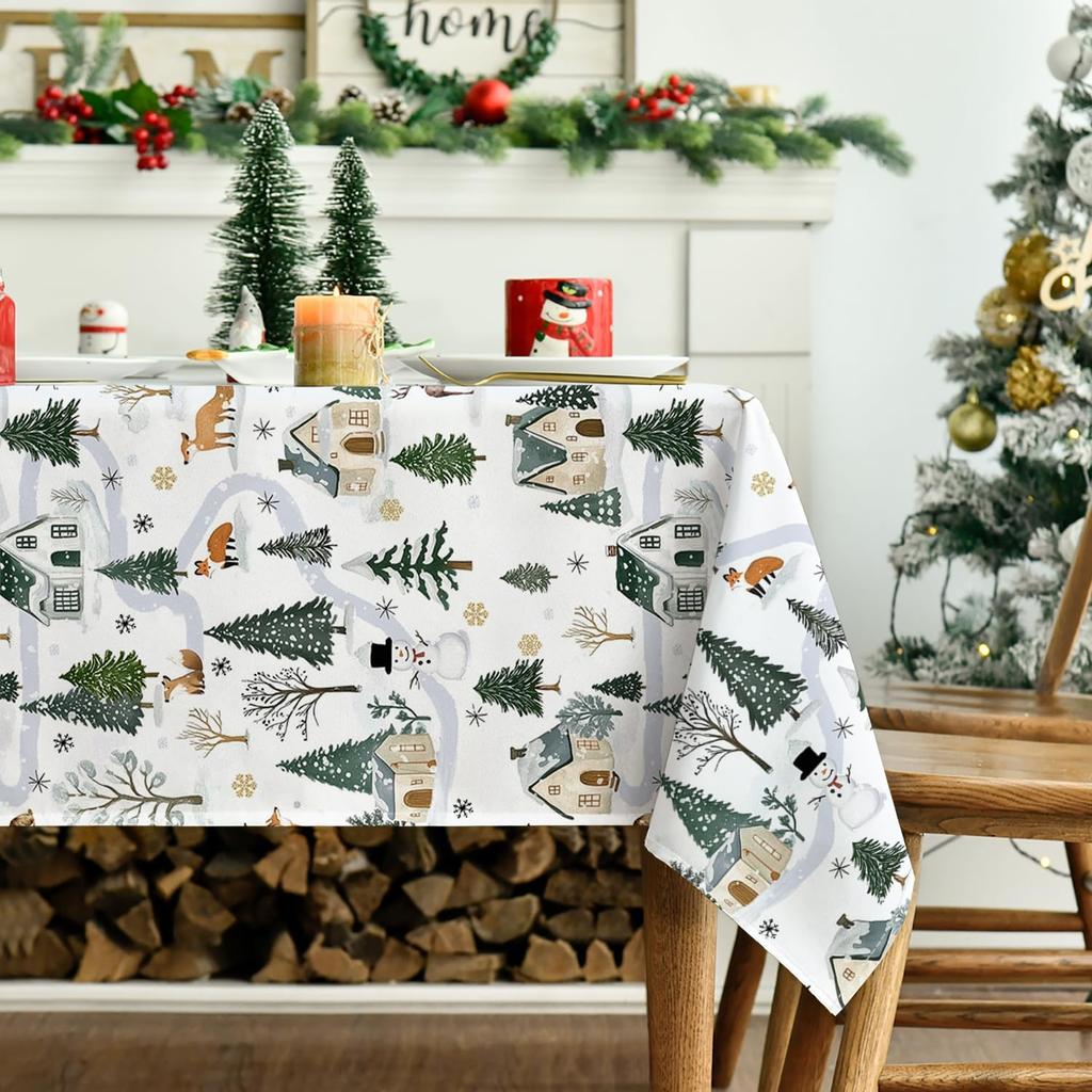 Weihnachtsbaum Schneemann Rentier Polyester Tischdecke Für Tischdeko Winter Weihnachten Küche Esstisch Tuch Weihnachtsdekorationen