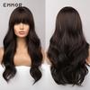 Schwarzbraune hitzebeständige synthetische gewellte Haarart, Perücken für Frauen, lange gewellte Körperperücke mit Pony, Cosplay, tägliches Haar