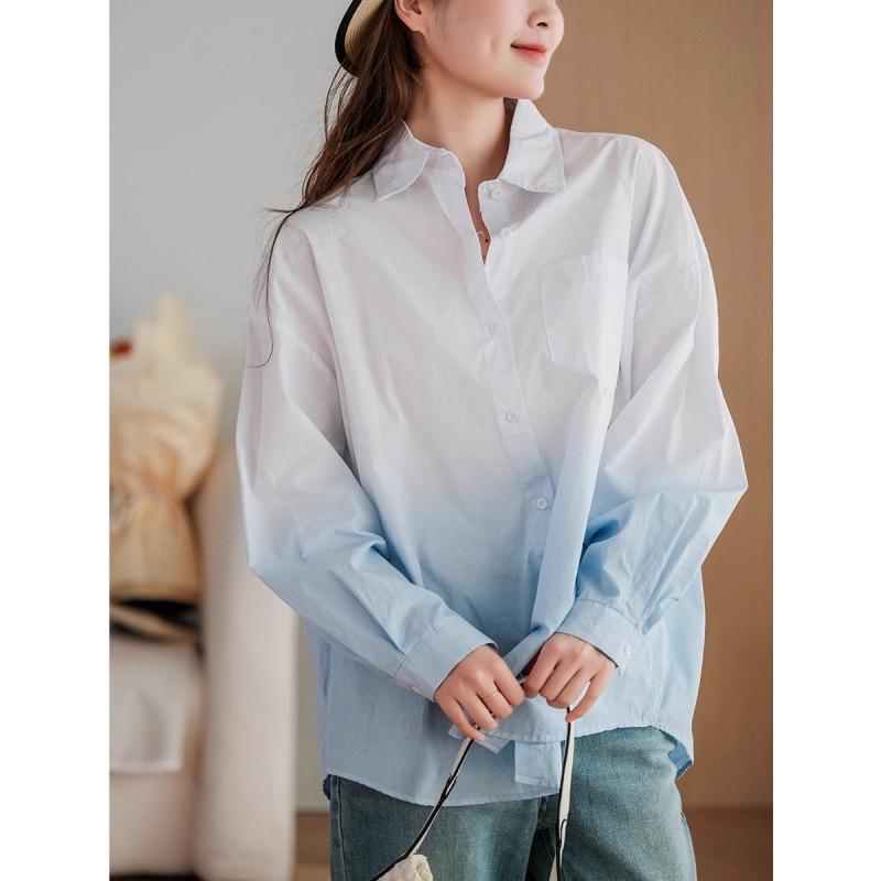 

Spring Korean Cotton Tie-Dye Gradient Loose Casual Shirt XXL синій