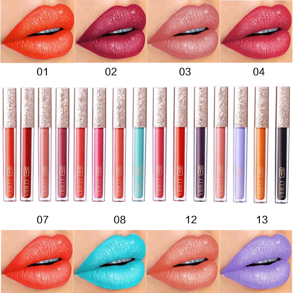 VIBELY 15 Color Does Not Take Off Makeup, Red Beads, Light Flashing Lip Glaze Makeup