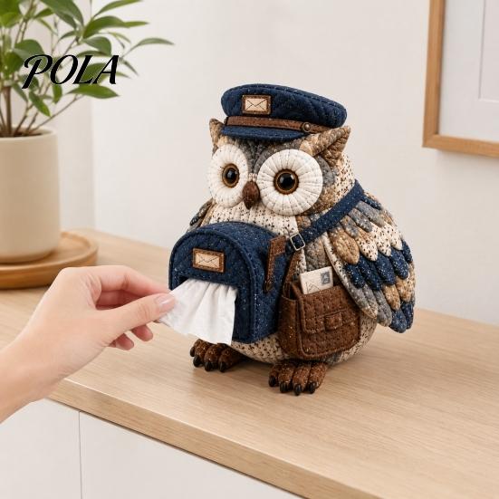Woodland Animal Decor DIY Tissue Box Cover Kit, Owl Shape, Soft Textures Patchwork Easy Sewing Project Kit Handmade for Handicraft Enthusiast
