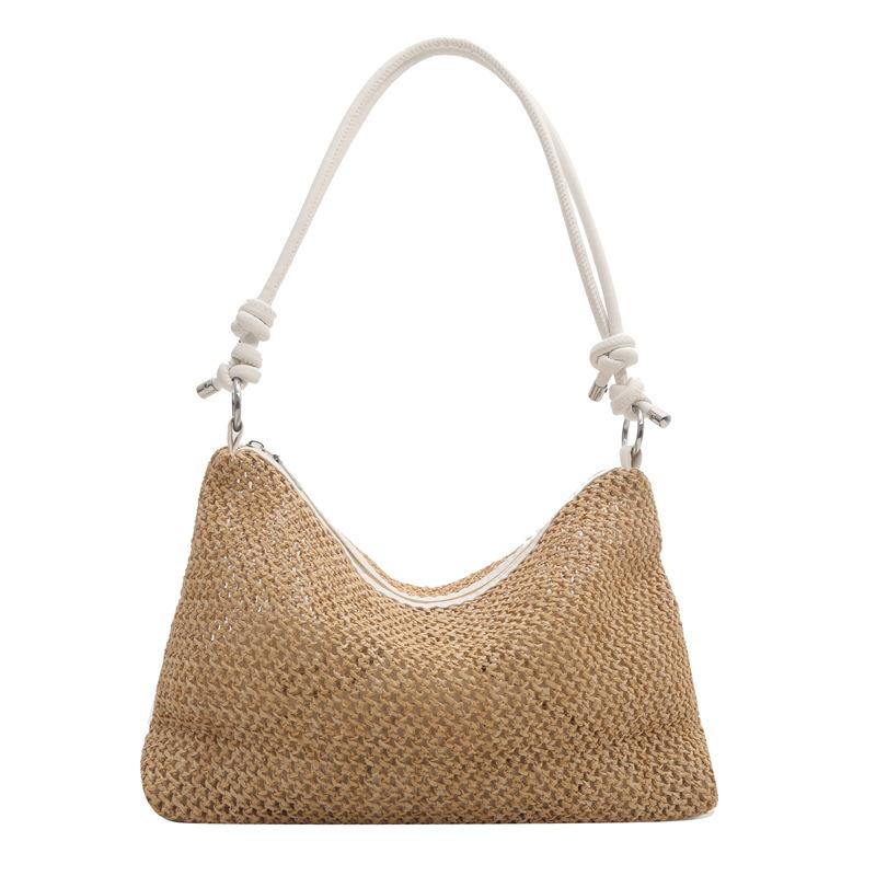 Summer Trendy Straw Woven Underarm Baguette Bag - Boho Raffia Handheld Tote with Y2K Beads, Perfect for Beach Vacation & Festival Chic